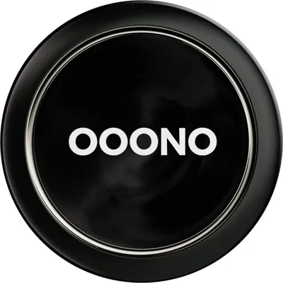 A close-up, centered product shot of a black circular device with a silver rim and the white text 'OOONO' in the center.