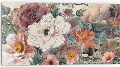 Produktbild von DEQORI Küchenrückwand Glas 80x40 cm 'Aquarellblütenzauber' Spritzschutz Bad Rückwand Küche
