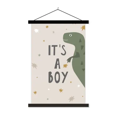 Produktbild von MuchoWow® Textilposter Zitate - Sprichwörter - Es ist ein Junge - Dinosaurier - Kinder - Baby 120x180 cm mit schwarzem Rahmen - Fotos