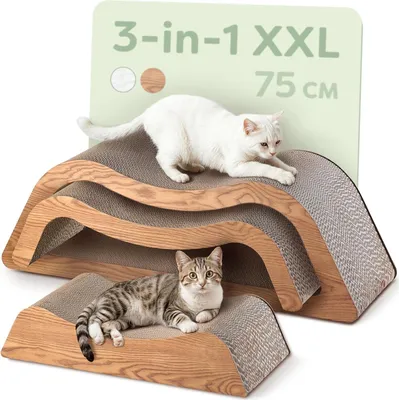 Produktbild von Knupis Kratzmöbel Kratzbrett Katze 3-teilig XXL 75cm – Besonders Kratzfeste Kratzpappe zur Krallenpflege – Bis zu 2 Jahre Kratzspaß – Platzsparend