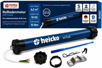 Produktbild von heicko Funk-Rollladenmotor 10 Nm SW60 Rohrmotor, 23 kg Zugkraft, 6,5 m², Basic, KI-generiertes Bild