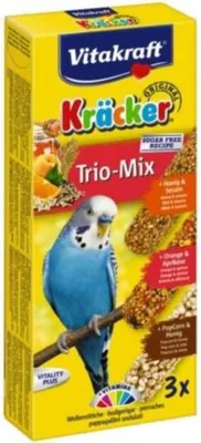 Productafbeelding van Trio Mix honing/sesam-sinaasappel/abrikoos-honing/popcornkracker parkiet 3in1 Gebr. de Boon Vitakraft
