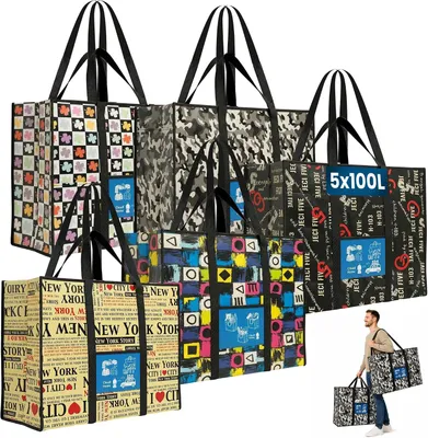 Image de Lot de 5 sacs de transport, chacun d'une capacité de 95 litres, avec sangles de transport et poignées, idéal pour les déménagements