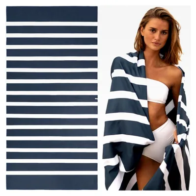 Produktbild von Mikrofaser Strandtuch XL 200x100 cm - Sandfrei, Kompakt und Schnelltrocknend - Ideal als Strandhandtuch, Badehandtuch, Reisehandtuch und Saunatuch - Mikrofaser Badetuch Groß – Tiefblau
