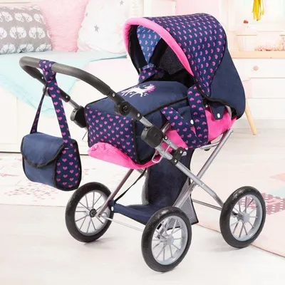 Image de Bayer Design 13654AA City Star en design moderne de licorne, poussette combinée pour poupées, avec berceau amovible et sac à bandoulière, réglable en hauteur, pour poupées jusqu'à 46 cm, bleu et rose