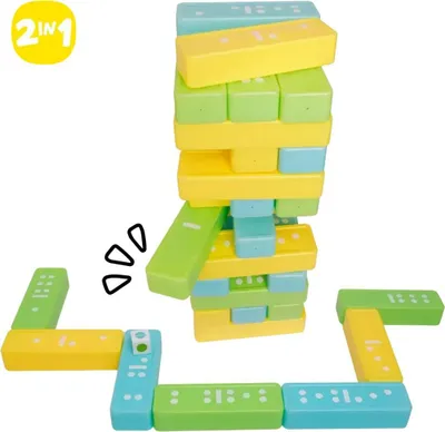 Produktbild von alldoro - Tower und Domino 2 in 1, Wackelturm und Domino Spielset, 30 Bausteine, 1 Würfel, in praktischer Aufbewahrungst