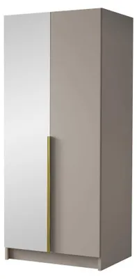 Produktbild von MIRJAN24 Kleiderschrank Bono II, Schlafzimmer, mit Spiegel, Drehtürenschrank, mit Kleiderstange, Modern, Garderobenschrank, Metallgriffe (Farbe: Cashmere / Cashmere + Gold)