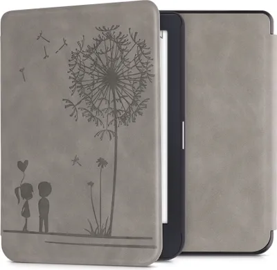 Produktbild von kwmobile Hülle kompatibel mit Tolino Shine 3 Hülle - Kunstleder Cover - Pusteblume Love Grau