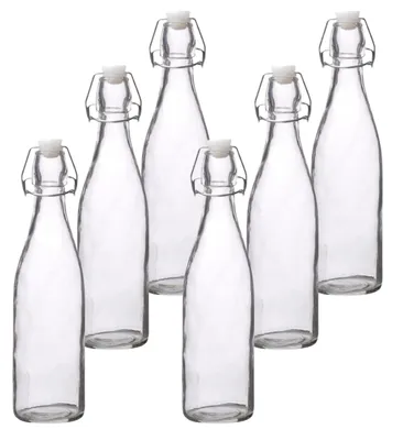 Produktbild von Szklana butelka o pojemności 1,0 l, przezroczysta, z uchylną pokrywą - zestaw 6 sztuk