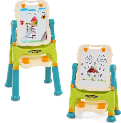 Produktbild von DREAMADE Drehbare Doppelseitige Staffelei für Kinder, höhenverstellbare Magnettafel für Jungen und Mädchen ab 3 Jahren, Grün