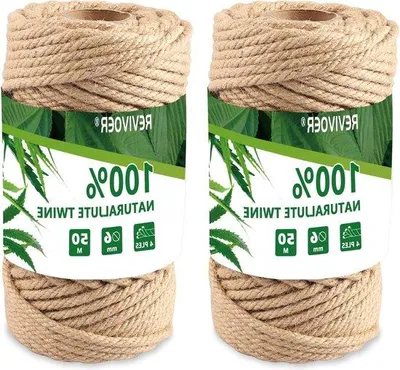 Zdjęcie produktu dla Sznurek z włókien naturalnych do prac rękodzielniczych – 2 sztuki sznurka dekoracyjnego dla psów (6 mm) – dekoracje do domu DIY z włókien roślinnych w kolorze brązowym