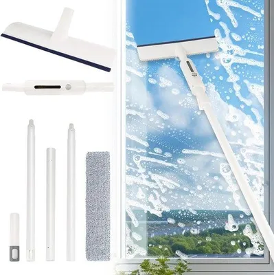 Produktbild von Famanu Fensterwischer mit Teleskopstiel 3-in-1 - professionelle Fensterreinigungsset für Bad und Dusche