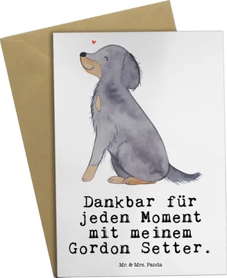 Produktbild von Mr. & Mrs. Panda Glückwunschkarte Gordon Setter Moment - Weiß - Geschenk, weihnachtskarten, Jagdhund, hochzeitskarten, Grußkarten, dankeskarten, Shetter, osterkarten