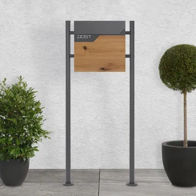 Obrázek produktu pro Poštovní schránka ML-Design s přihrádkou na noviny, 37x37x11 cm, vzhled antracit/dřevo, včetně stojanu