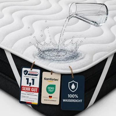 Immagine prodotto di Komfortec 244x61 cm, coprimaterasso impermeabile, coprimaterasso trapuntato per letto boxspring e materasso, traspirante, con 4 elastici agli angoli, coprimaterasso senza fruscio, protezione per l'incontinenza, bianco, productTiles.product.images.aiGenerated