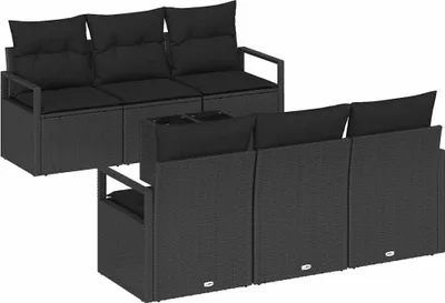 Zdjęcie produktu dla vidaXL Sofa ogrodowa z poduszkami 7-częściowa z czarnego polirattanu