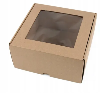 Produktbild von 20x20x10 cm Box mit Fenster quadratisch Eco braun - 5er Set _ Schachtel mit Fenster, Verpackung mit Sichtfenst