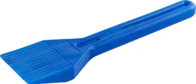 A blue plastic tool with a flat, wide head and a long handle, shown against a white background.