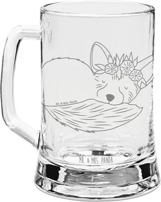 Produktbild von Mr. & Mrs. Panda Humpen Wüstenfuchs Blumen - Transparent - Geschenk, Bierkrug graviert, Krug, Glücklich, Blumenkranz, Seidel, Glas, Afrika, Wüste, Mit Gravur