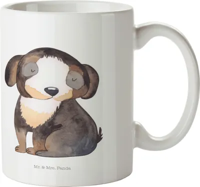 Produktbild von Mr. & Mrs. Panda Teetasse Hund Entspannen - Weiß - Geschenk, Tasse, cappuccinotasse, Sprüche, Kaffeetasse, Becher, Flauschig, Süß, Entspannt, Kaffeebecher, Liebe, Pott