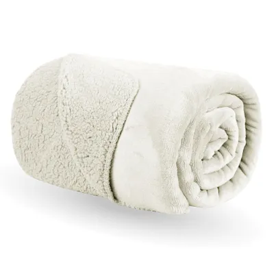 Produktbild von Kuscheldecke XXL 150x200cm ( Creme ) Flauschige Wendedecke, Flanell Sherpa-Fleece, Dicke Sofadecke - Couchdecke Tagesdecke - 450g/m²