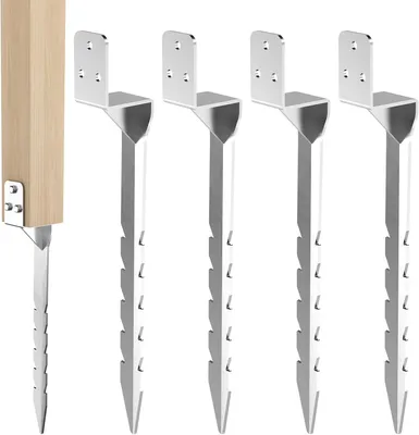 Zdjęcie produktu dla Kotwy do gruntu 50 cm, 4 sztuki, kształt L, stal ocynkowana, do wieży zabaw, 12 śrub