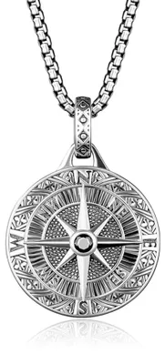 Imagen del producto de Collar para hombre con dije de brújula, 1 cm, plateado