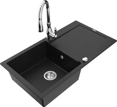 Immagine prodotto di Mexen Leo lavello in granito a 1 vasca con scolapiatti e rubinetto da cucina Savita, nero - 6501-77-672601-00