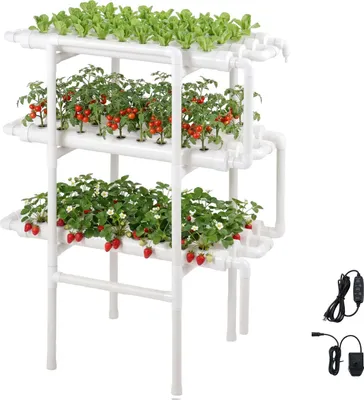 Obrázek produktu pro Hydroponický systém SucceBuy, 3 úrovně, 108 slotů, systém trubek UPVC s časovačem pro zavlažování, neprůhledné trubky, ideální pro pěstování zeleniny, ovoce a bylinek