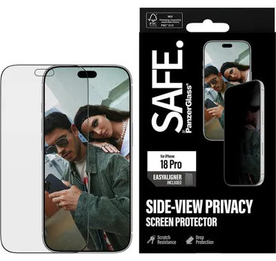 Produktbild von PanzerGlass SAFE. by ® Privacy Displayschutz iPhone 18 Pro | Ultra-Wide Fit m. EasyAligner, Apple - iPhone 18 Pro, Trockene Anwendung, Kratzresistent, Schockresistent, Transparent, 1 Stück(e)