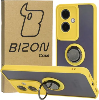 Produktbild von Bizon Case Hybrid Ring Fingerring Hülle für Oppo A79 5G, Rauch mit gelbem Rahmen