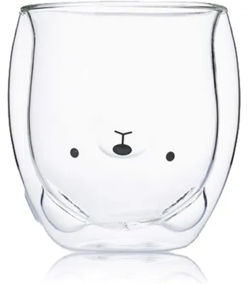 Image de Tasse en verre double paroi, motif ours, 250 ml, pour café et thé