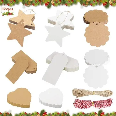Productafbeelding van Cadeaulabels voor Kerstmis - 120 Stuks Kraftpapier Hangers met Koord - Perfect voor Bruiloft en Cadeaudecoratie