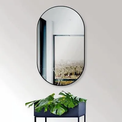 Zdjęcie produktu dla Lustro ścienne owalne 50X90 cm rama aluminiowa czarna do łazienki