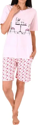 Produktbild von Lässiger Damen Shorty Pyjama Schlafanzug kurzarm mit verspielten Motiv -191 205 90 206  ; rosa , 36