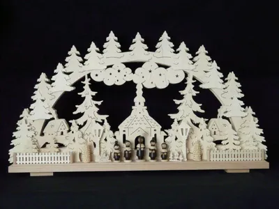 Produktbild von Schwibbogen mit Kurrende Seiffener Kirche und Beleuchtung BxHxT 70x36x7cm NEU
