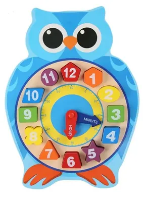 Produktbild von Montessori Lernuhr Holz - Eule - Holzspielzeug Lerntuhr Steckspiel ab 4 Jahren