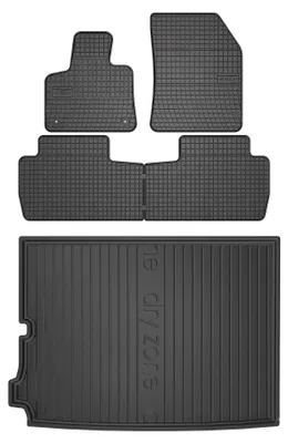 Image de Tapis en caoutchouc + bac de coffre pour Peugeot 5008 II 2017-2024 (SUV, plancher fixe) – 5 pièces, noirs, sur mesure