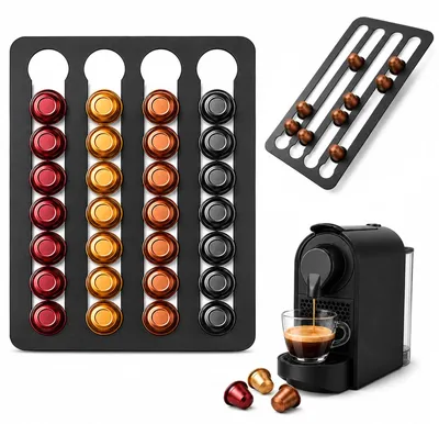 Image de Porte-capsules en acier inoxydable - Adhésif, pour 20 capsules - Fixation murale, idéal pour la cuisine et les placards - 25 x 20 cm