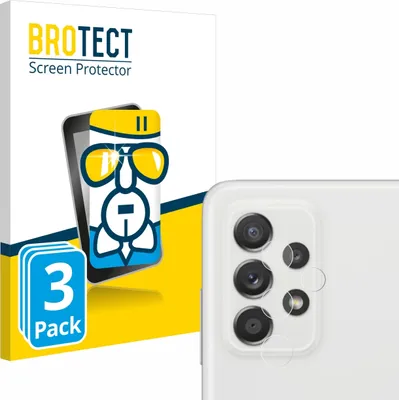 A product package for screen protectors and a close-up of a smartphone camera module with screen protectors applied.