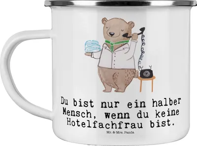 Produktbild von Mr. & Mrs. Panda Teetasse Hotelfachfrau Herz - Weiß - Geschenk, Emaille Tasse, Ausbildung, Teebecher, Motivtasse, Haferl, Lustig, Pott, Spruch, Witzig