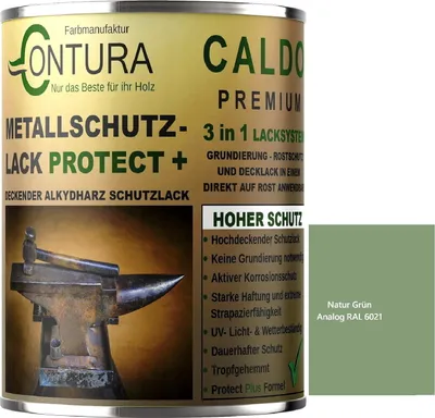 Produktbild von Contura 3 in 1 Rostschutzfarbe 500ml Metallschutzlack Seidenmatt RAL Metall Lack Farbe Grundierung Rost - RAL 6021 Natur Grün