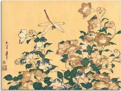 Produktbild von ARTland Leinwandbild Chinesische Glockenblume und Libelle Größe: 120x90 cm