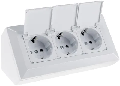 Image de bloc de 3 prises, blanc 250V~/ 16A, montage en saillie avec clapets