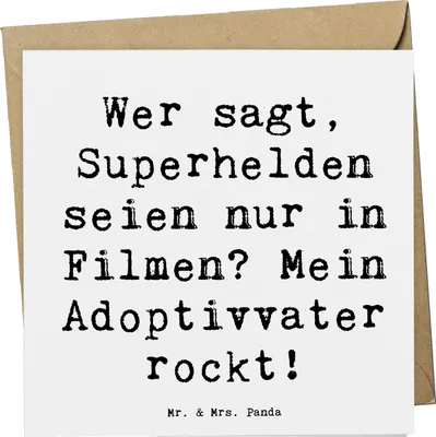 Produktbild von Mr. & Mrs. Panda Klappkarte Spruch Adoptivvater Superheld - Weiß - Geschenk, anlasskarte, faltkarte, Familienstruktur, einzigartige Designs, Glückwunschkarte, Lächeln