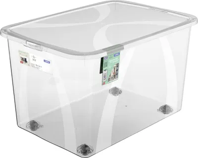 Productafbeelding van Rotho opbergbox Lona met deksel en wielen, 56,5 x 38,5 cm, 50 liter, transparant
