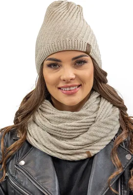 Produktbild von Vivisence damen beanie wintermütze und loop schal set warm kopfbedeckung und halsbedeckung an winter und herbst warm dick, winterset für frauen, hergestellt in der eu, beige, einheitsgröße