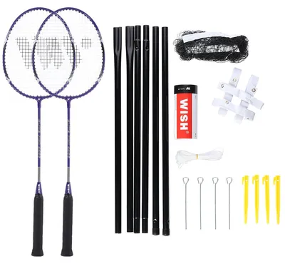 Produktbild von Wish Alumtec Badmintonschläger-Set 4466, 2 lila Schläger + 3 Shuttles + Netz + Leinen