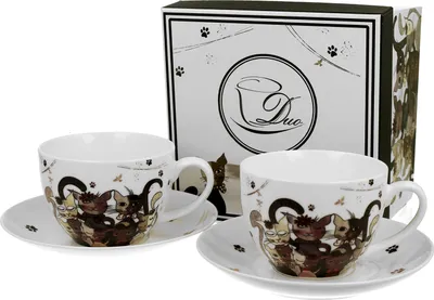 Produktbild von DUO ANIMALS 2er-Set Tassen 280 ml CATS FAMILY mit Untertassen, New Bone China Porzellan