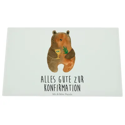 Produktbild von Mr. & Mrs. Panda Schneidplatte Glas Bär Konfirmation - Weiß - Geschenk, Teddy, Schneidbrett, Glasschneidebrett, Schneideplatte, Schneidebrett, Kirche, Aus, Gottesdienst